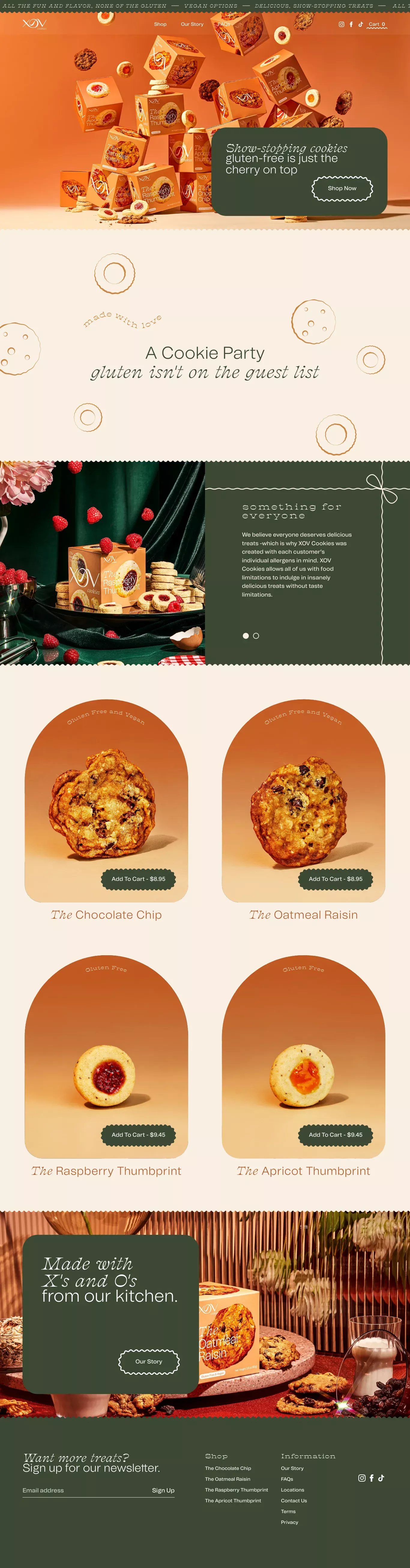 XOV Cookies ecommerce page screenshot showcasing Food & Drinks design