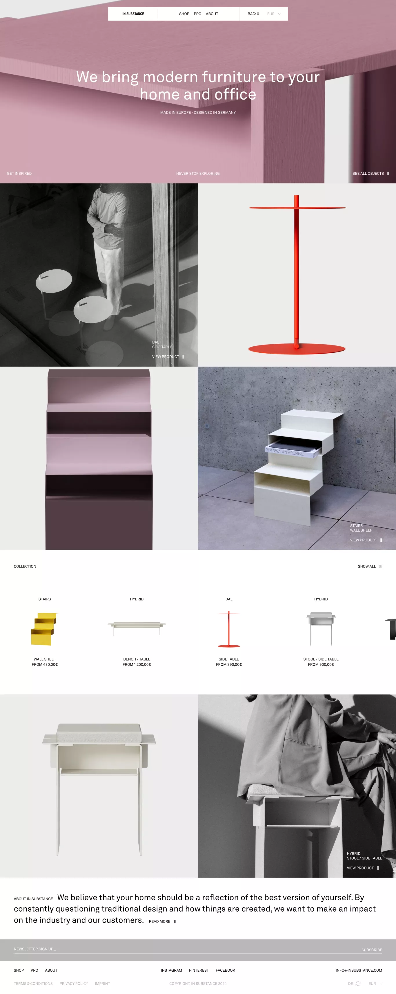 IN SUBSTANCE - Modern Furniture designed ecommerce page screenshot showcasing Furniture & Interiors and Ecommerce design