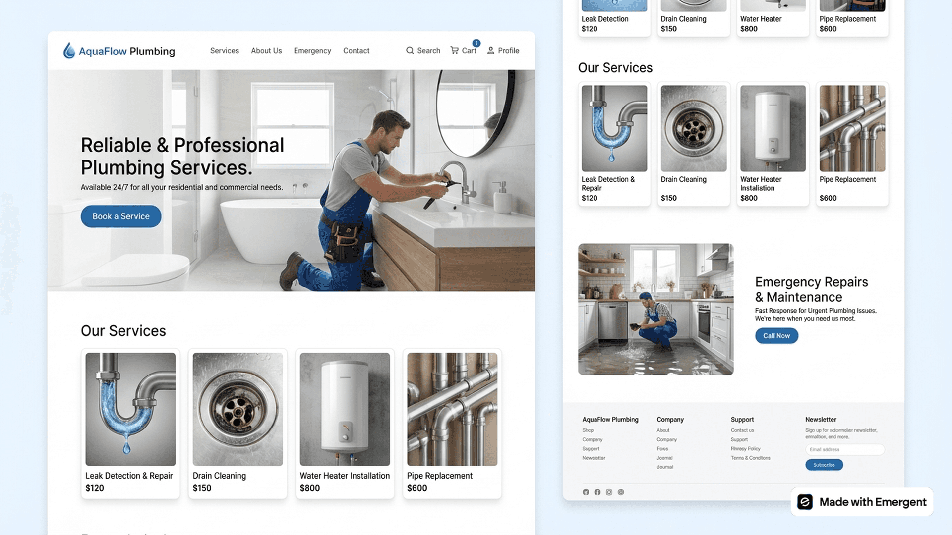 Plumbing website made with emergent