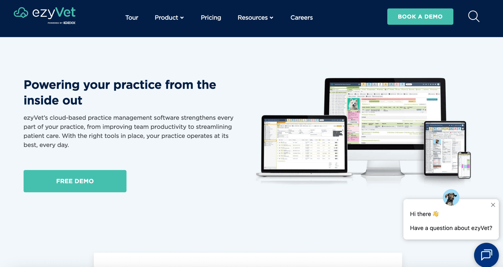 ezyVet's homepage hero section