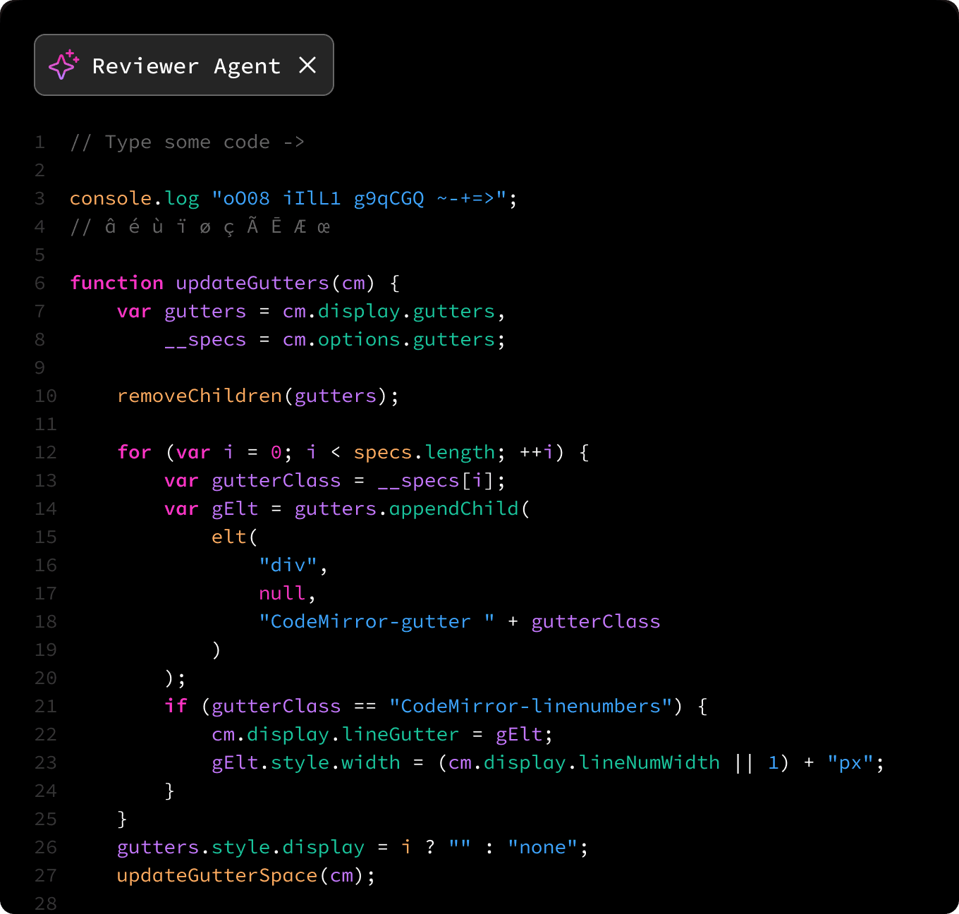 Image of reviewer Agent reviewing in Chorus Code editor