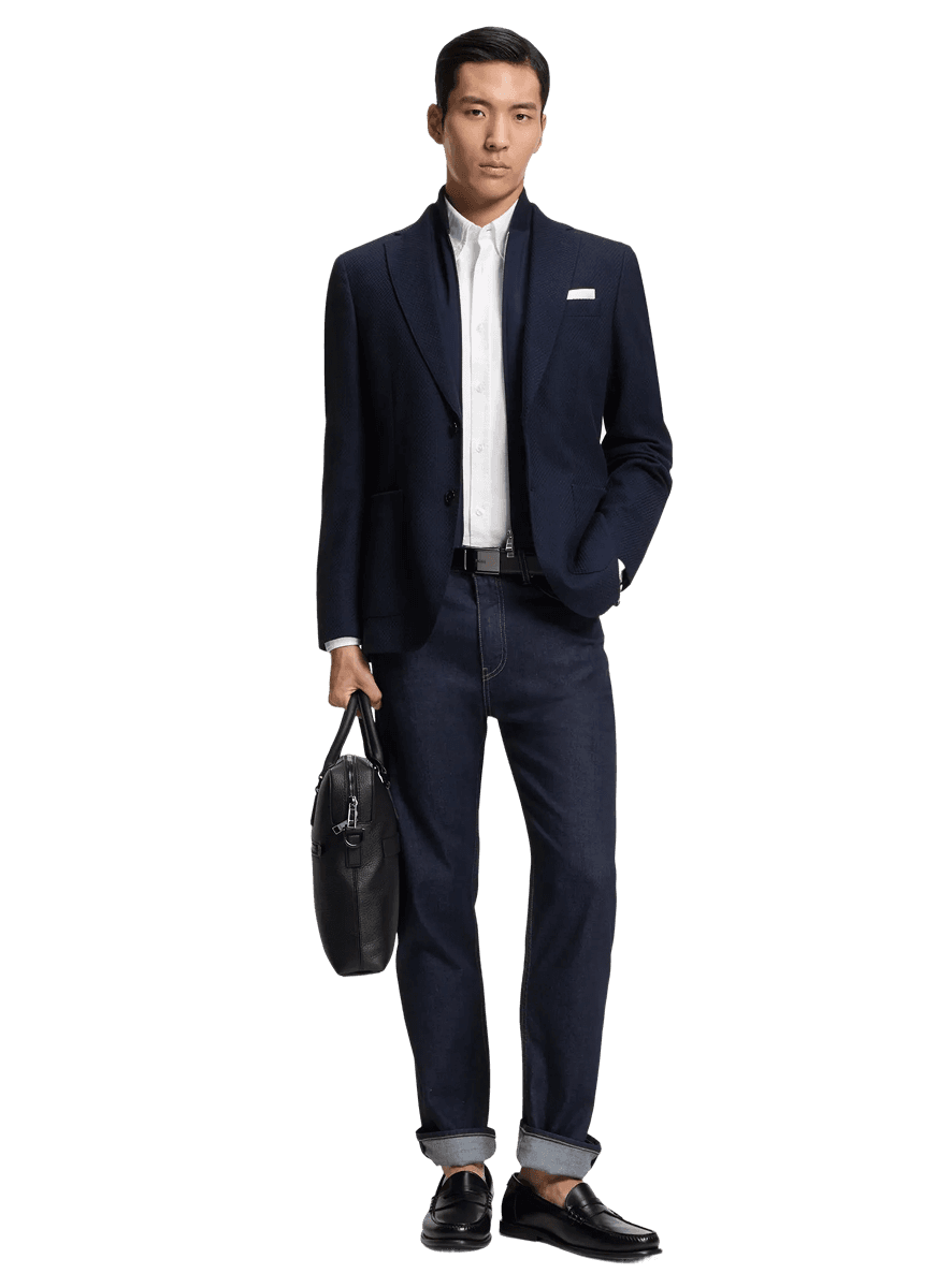 Indigo straight-fit jeans in stretch denim