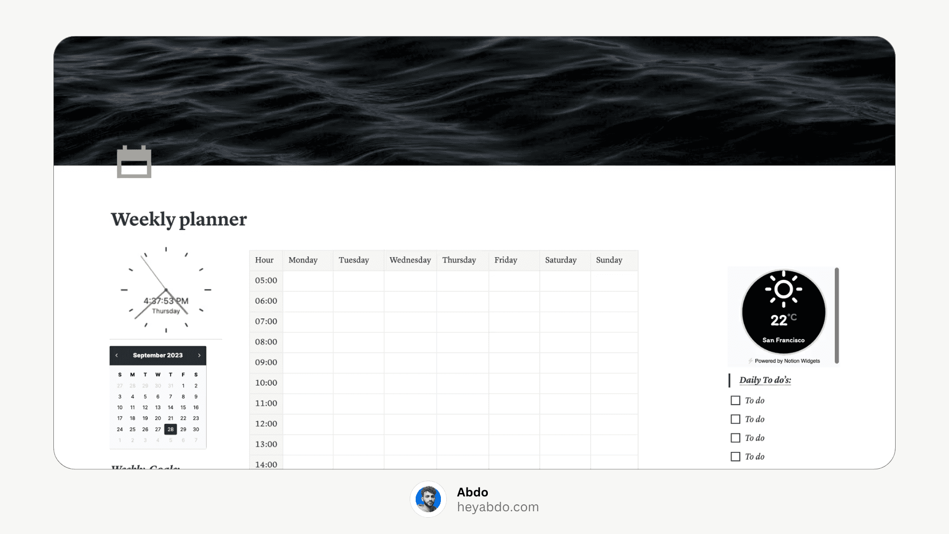 Aesthetic Notion Weekly Planner