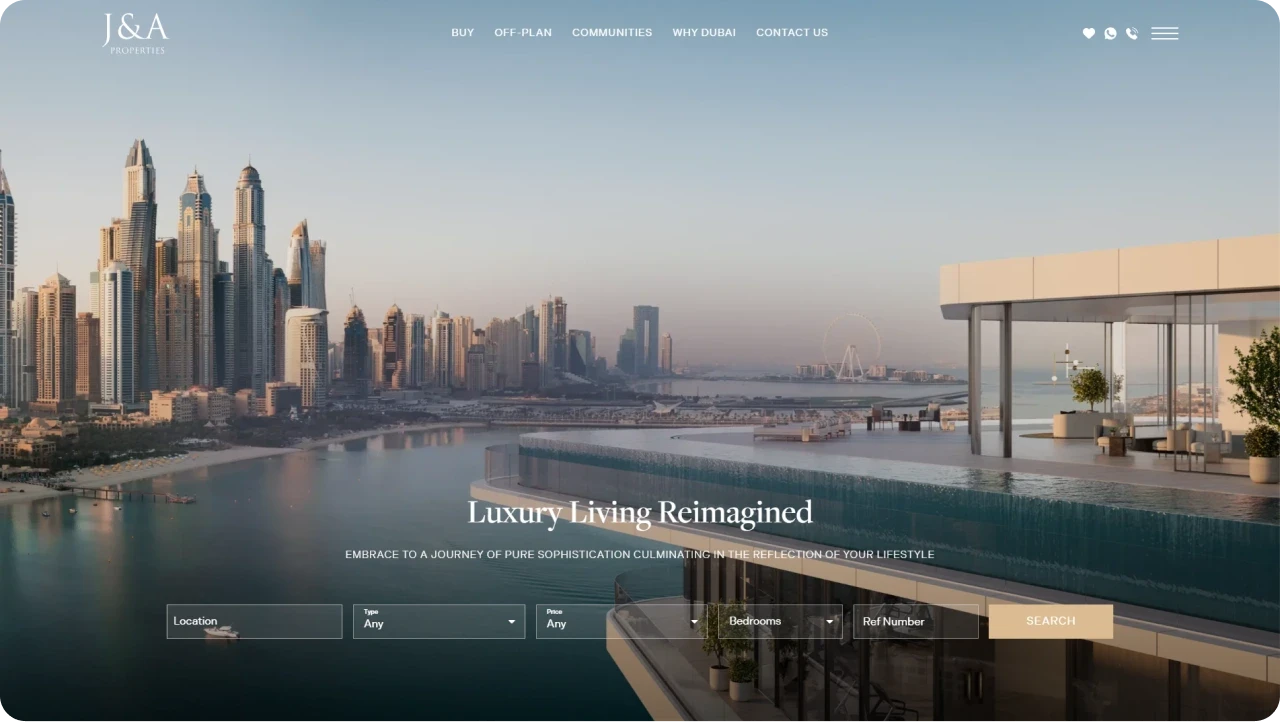 Screenshot of the J&A Properties luxury real estate website