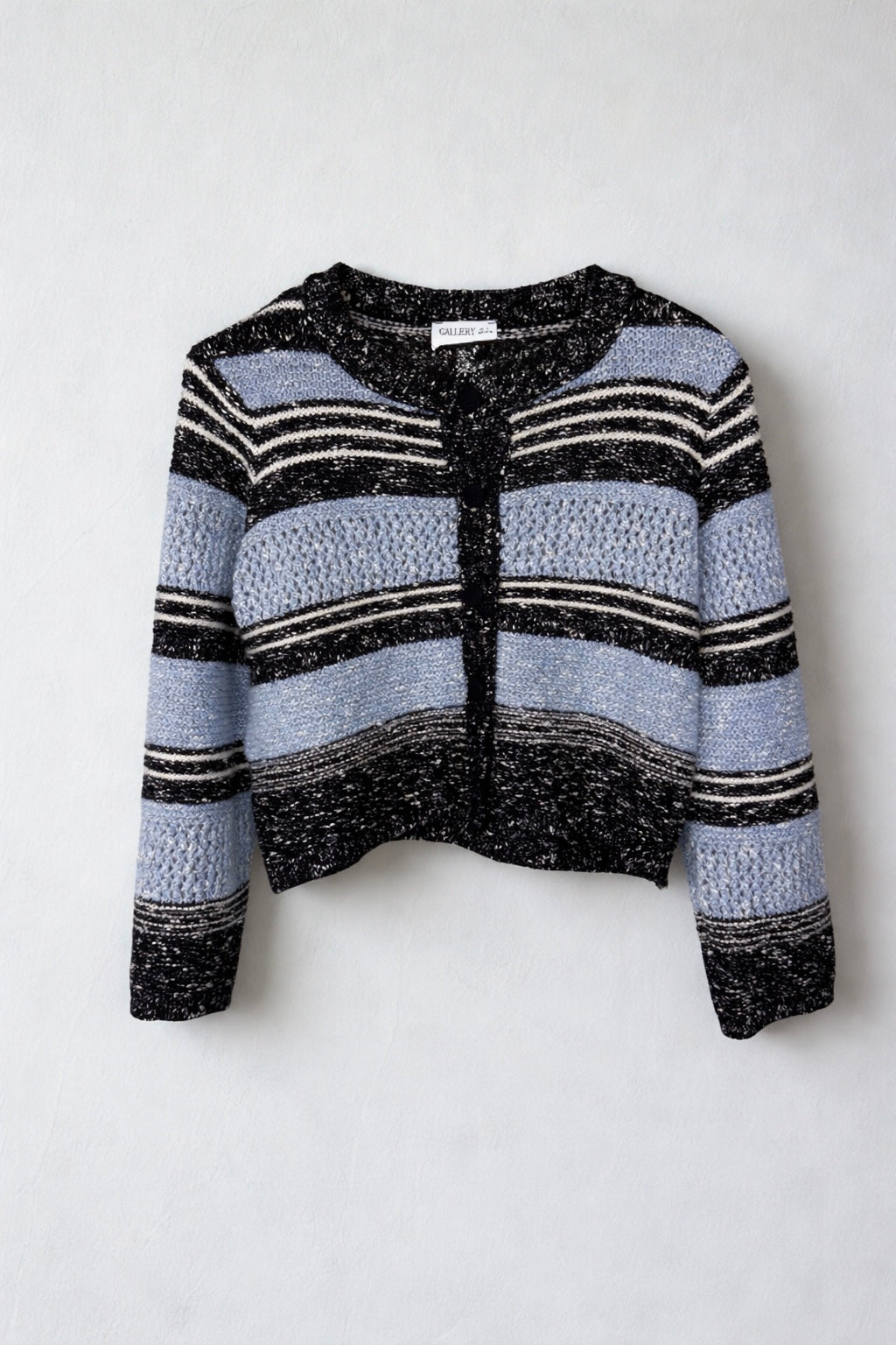 Cropped cardigan with blue and black stripes