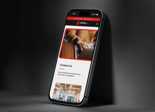 Mobile-responsive design of the Rapid One Lending platform displayed on a tablet, showcasing a user profile or team view.