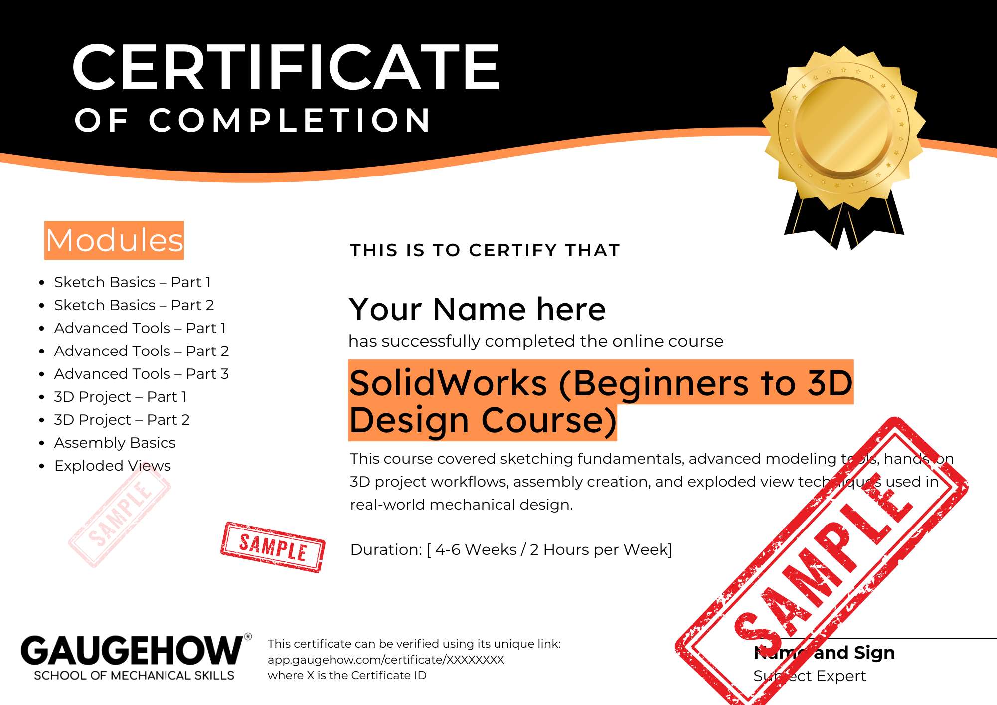 solidworks course certificate