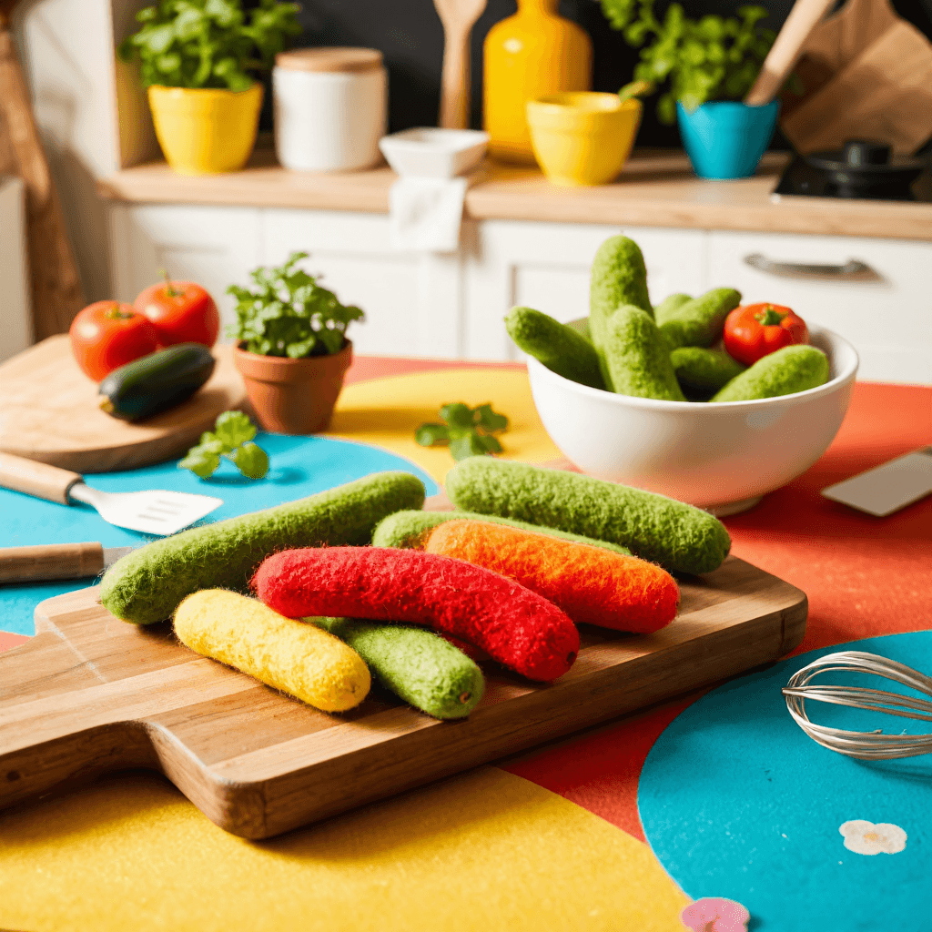 product photography of felt pickles