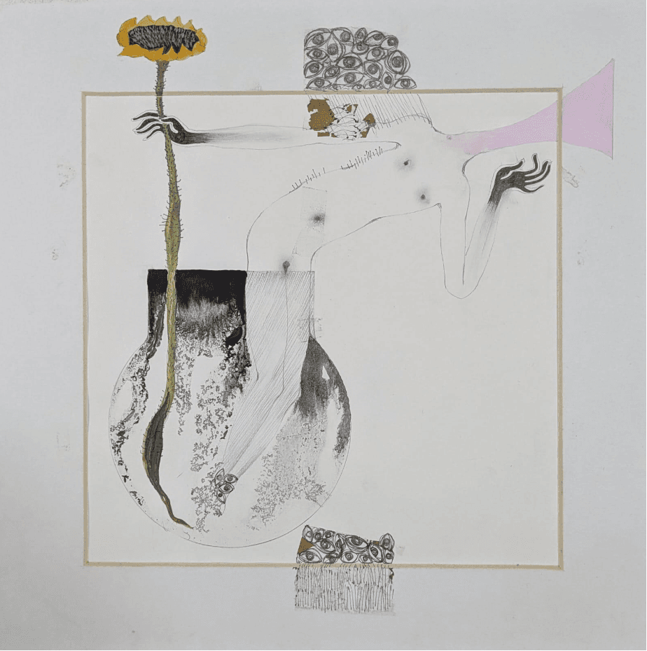 herd of sheep on road painting