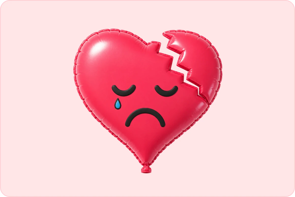 Plush 3D emoji with a broken heart, representing the pain of a breakup