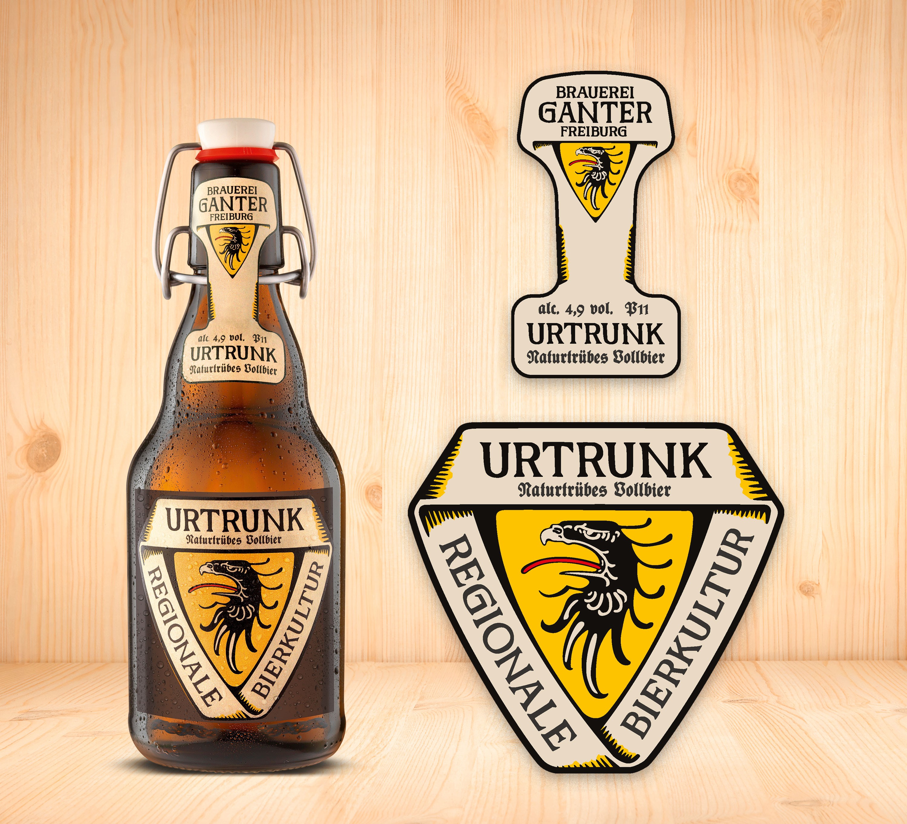 Flaschendesign für Ganter Bier Spezialitäten – klassisches Bieretikett neu interpretiert mit klarer Struktur und authentischer Farbwelt