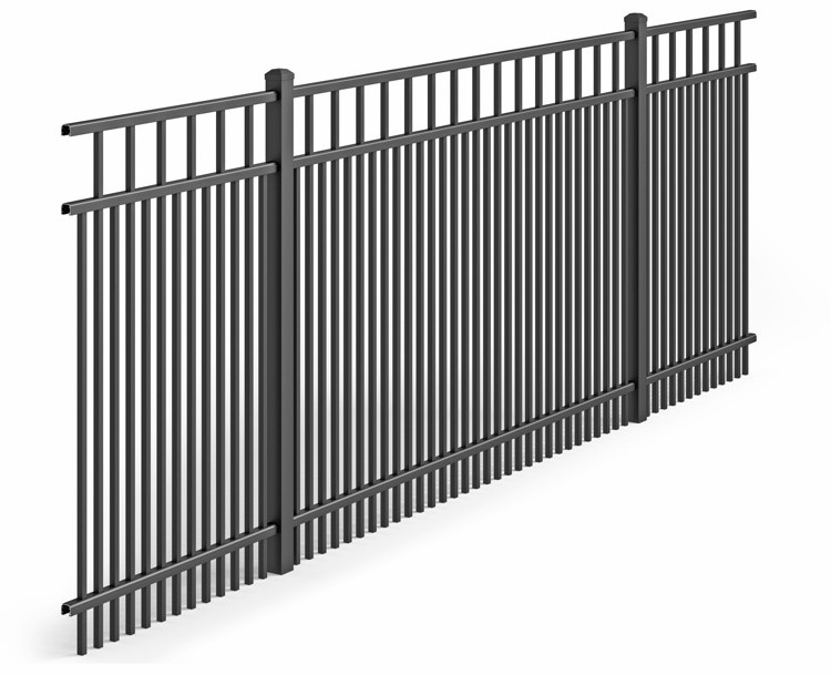 Diagram of Grandview Horizon Pro flat-top aluminum fence panel showing tight picket spacing