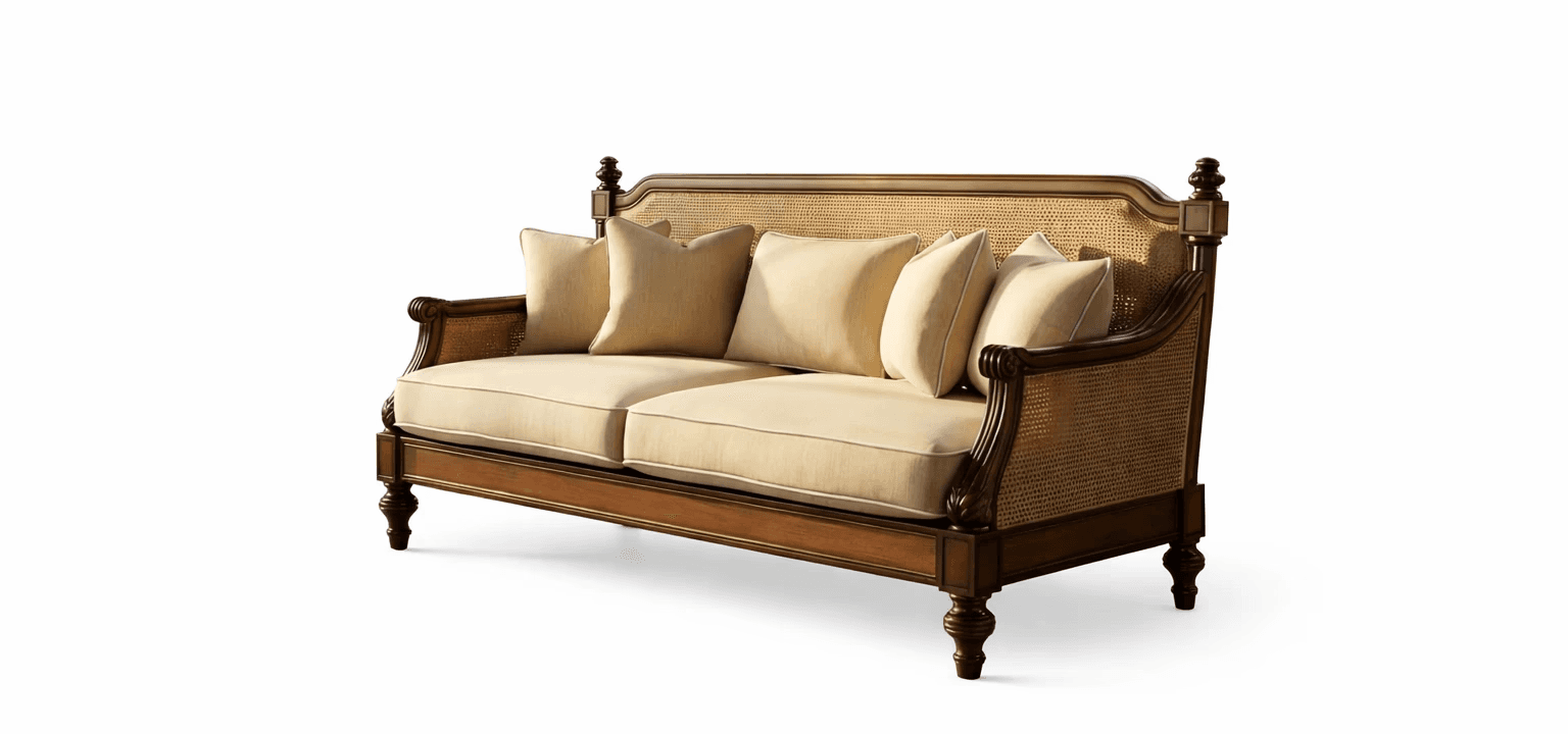 A comfortable three‑seater combining soft upholstery, classic arms, and a relaxed formal stance.