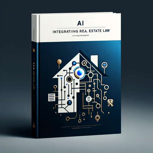 A minimalistic book cover featuring an abstract house, legal documents, and digital circuits in blue, white, and gold, symbolizing the fusion of AI with real estate law.