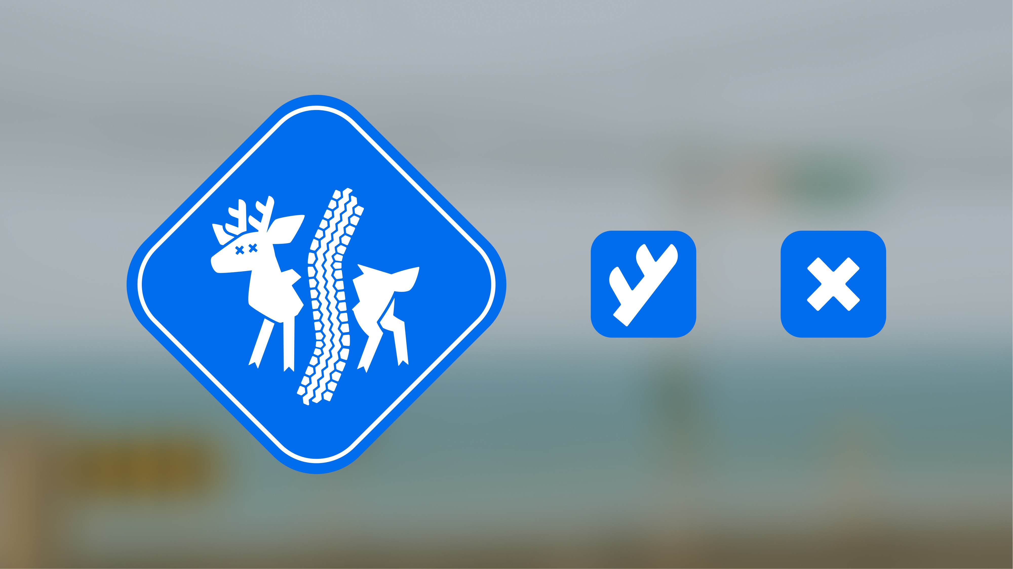 Logo and glyphs   Not all roads are safe. Antler and cross to be used in areas where the finer detail of the logo is lost.