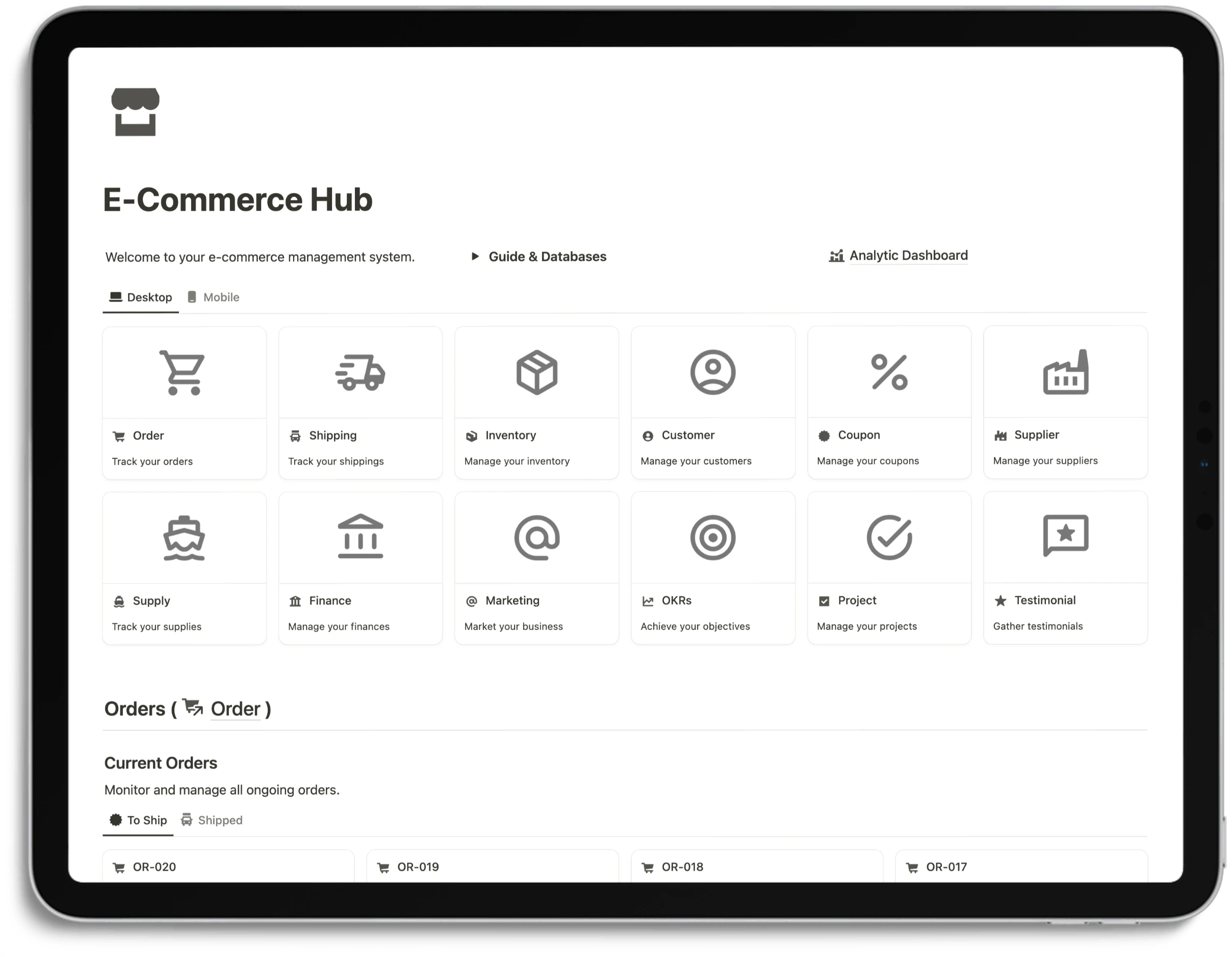 Notion E-Commerce Hub