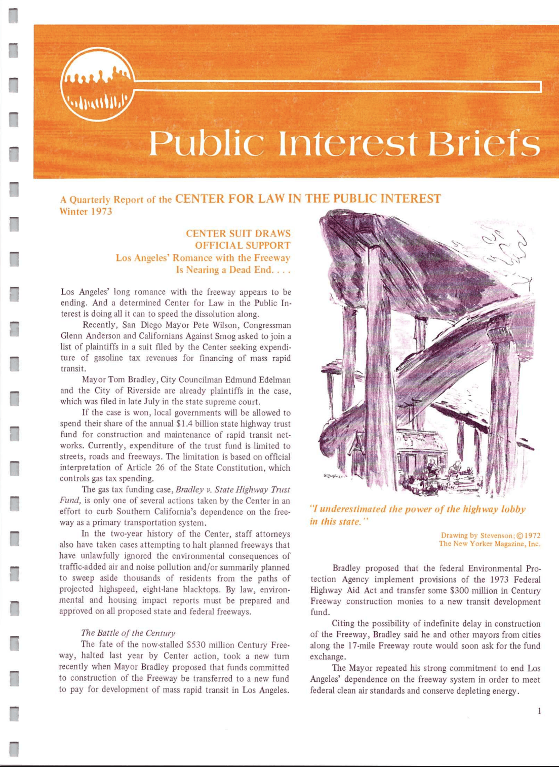 Cover of Center for Law In The Public Interest's Quarterly Report, Winter 1973 Edition Public Interest Briefs