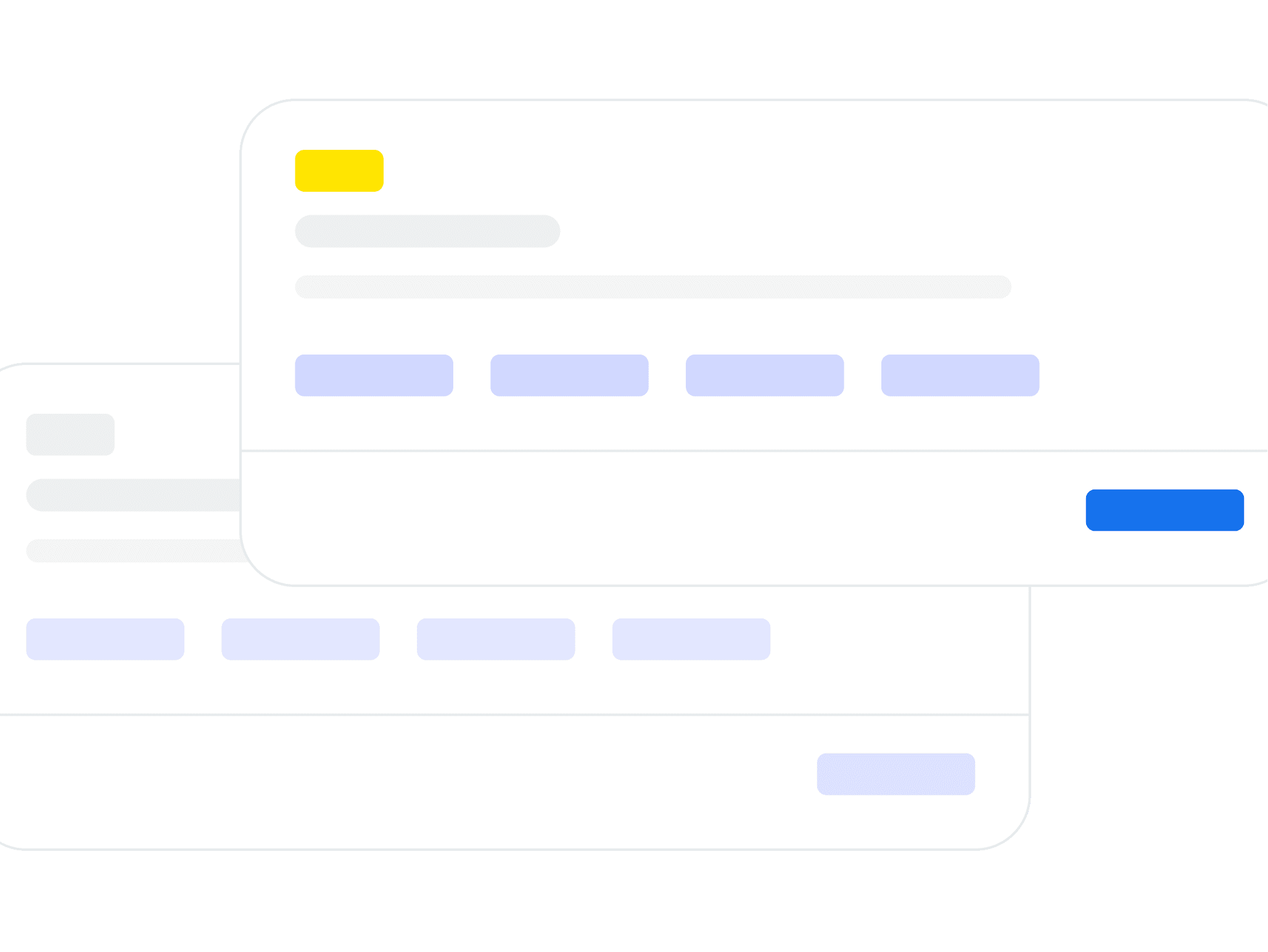 Two white cards featuring a blue and yellow stripe across the top.