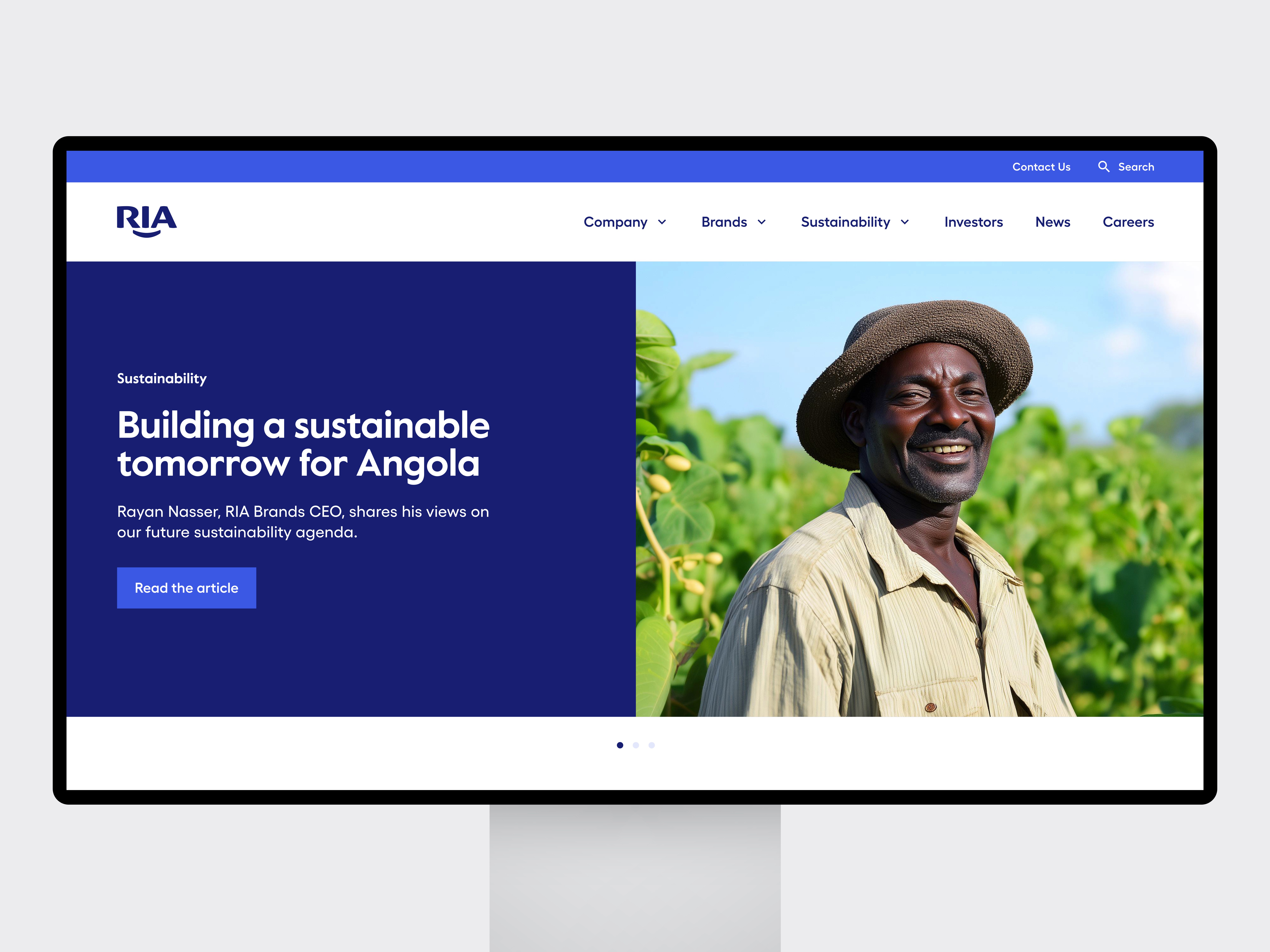 RIA website hero carousel supporting dynamic promotion of sustainability initiatives, company news, and strategic business communications.
