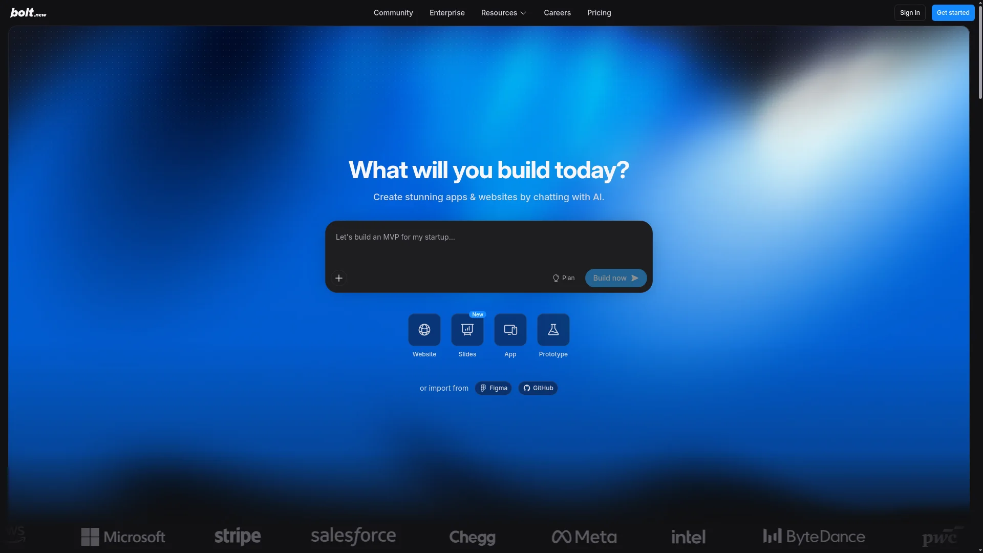Bolt.new AI full-stack web builder homepage