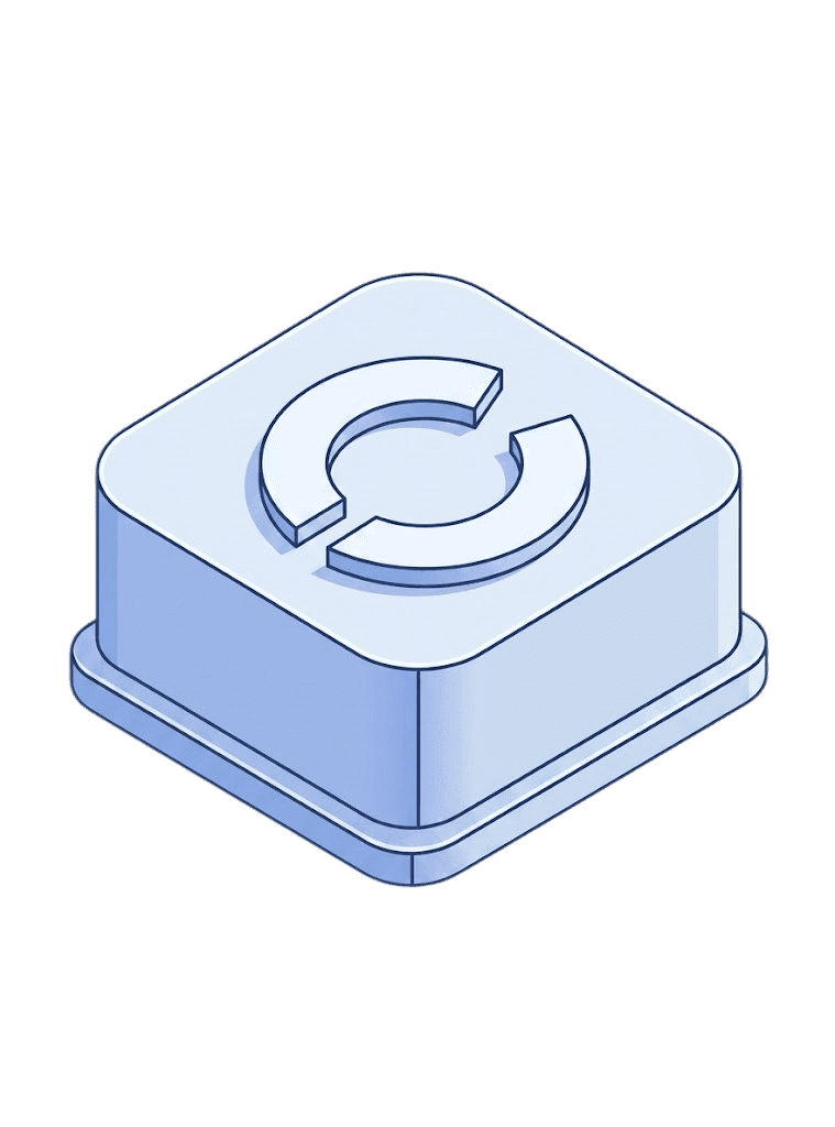 Isometric illustration of a minimalist 3D block featuring the Cifra logo on a light blue background, representing an advanced profit analytics platform for Shopify.