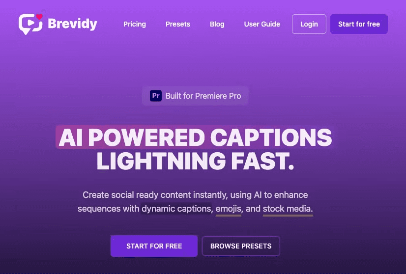 Adobe Premiere Pro plugin/extension Brevidy website