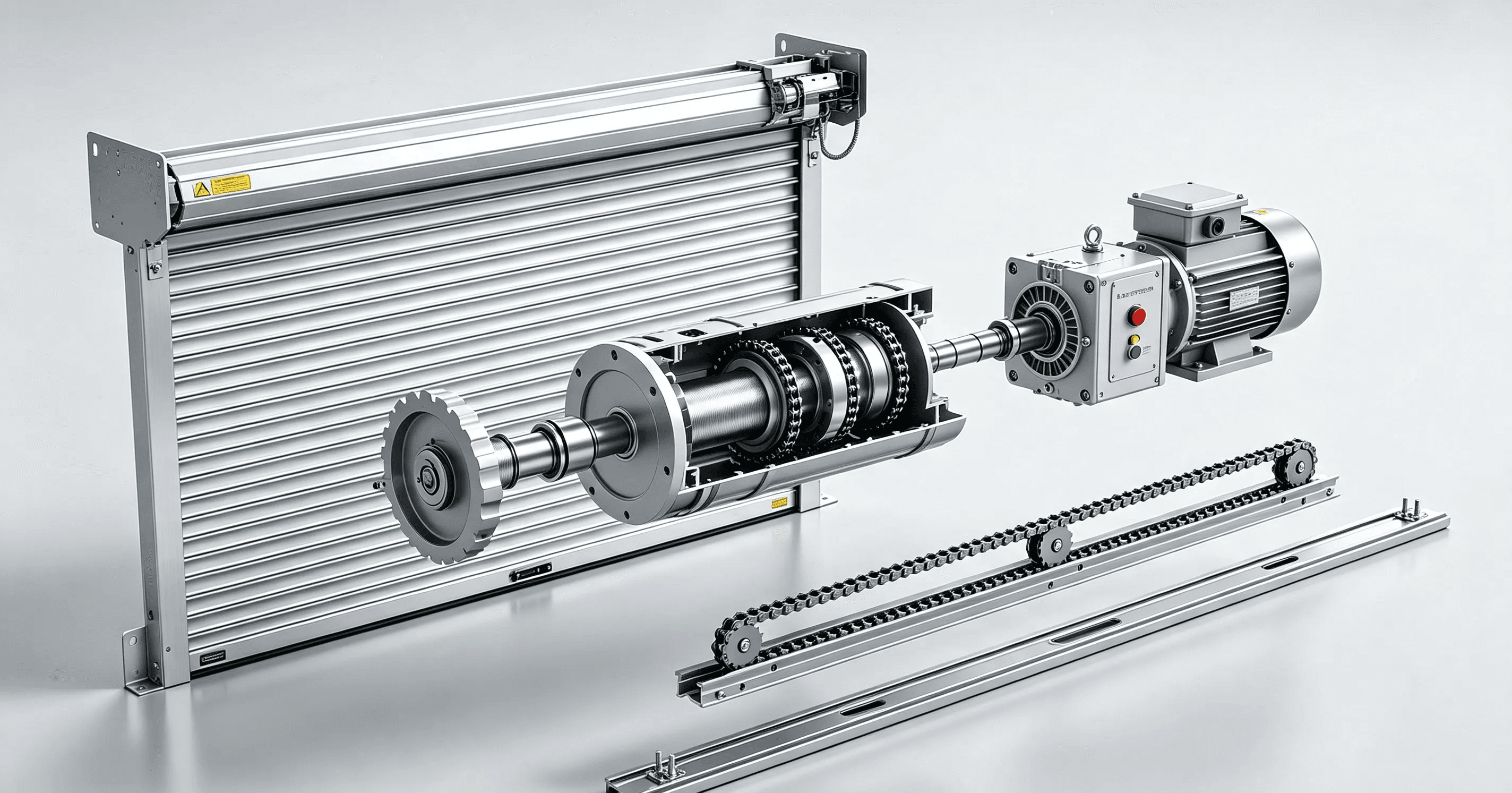Complete roller shutter automation system with motor and safety brake integration