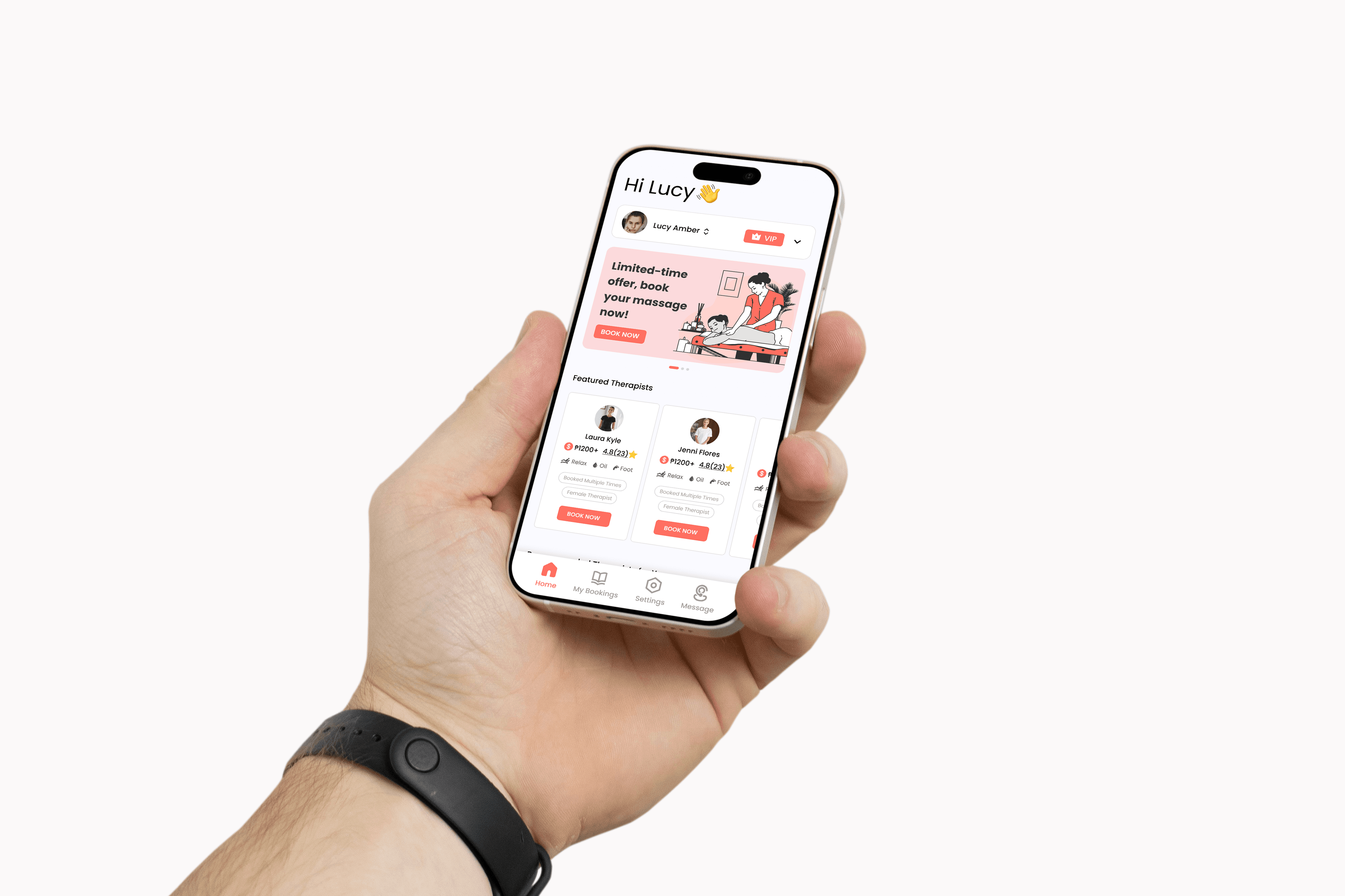 Wellness service mobile app UI/UX design connecting users with professional therapists.