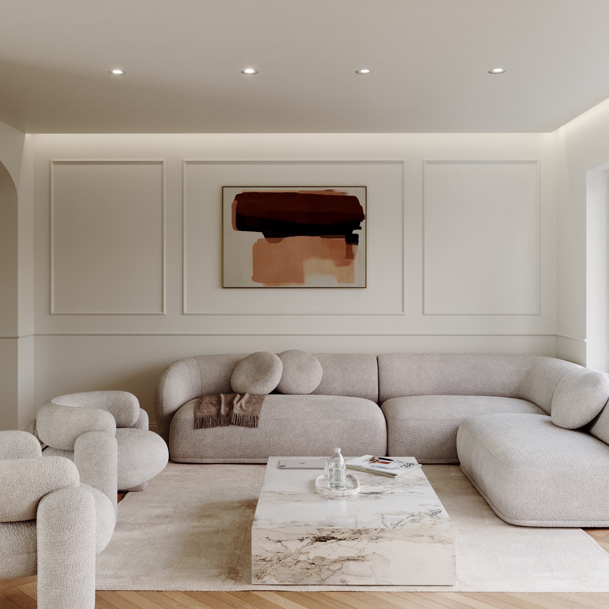 A smiling woman with her arms crossed, standing against a dark green background. She has long, dark hair.