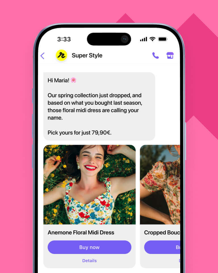 Viber messaging campaign showcasing a personalized message, targeting women, from a fashion and apparel e-commerce store.