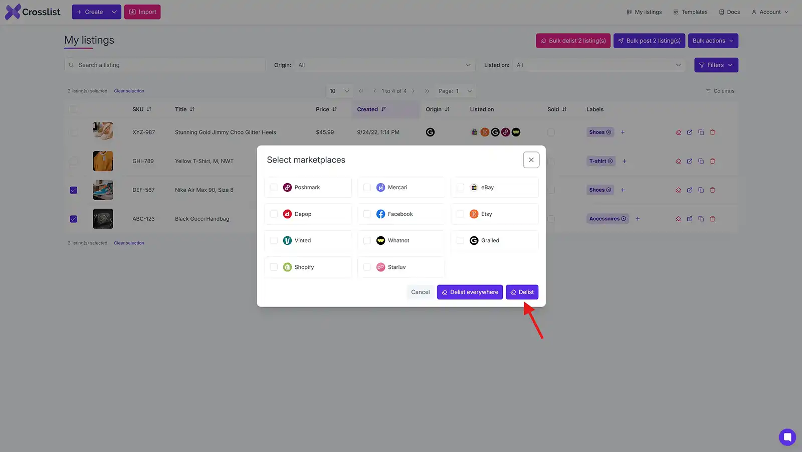 Bulk Delist Modal