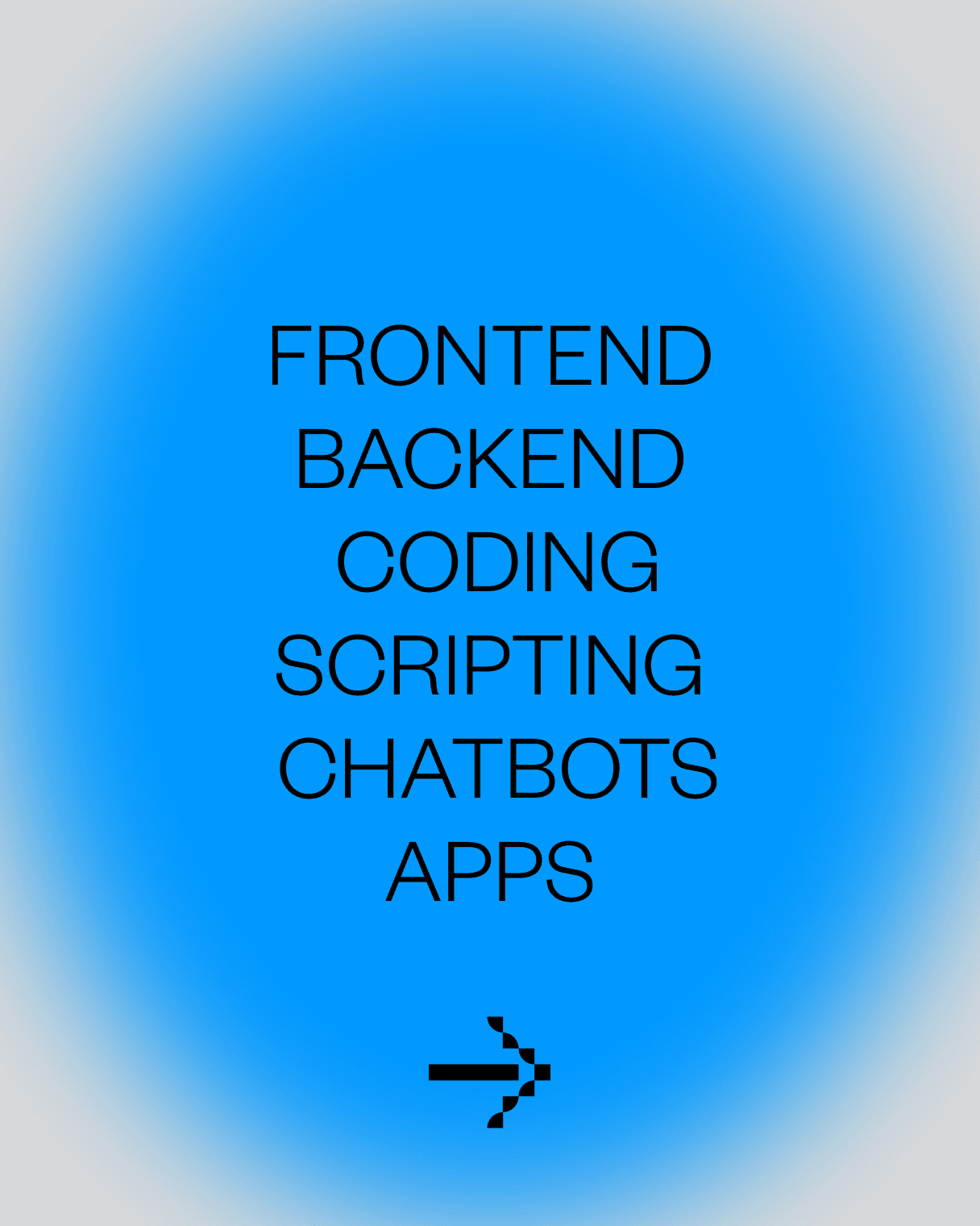 Technical services poster listing Frontend, Backend, Coding, Scripting, Chatbots, and App Development.
