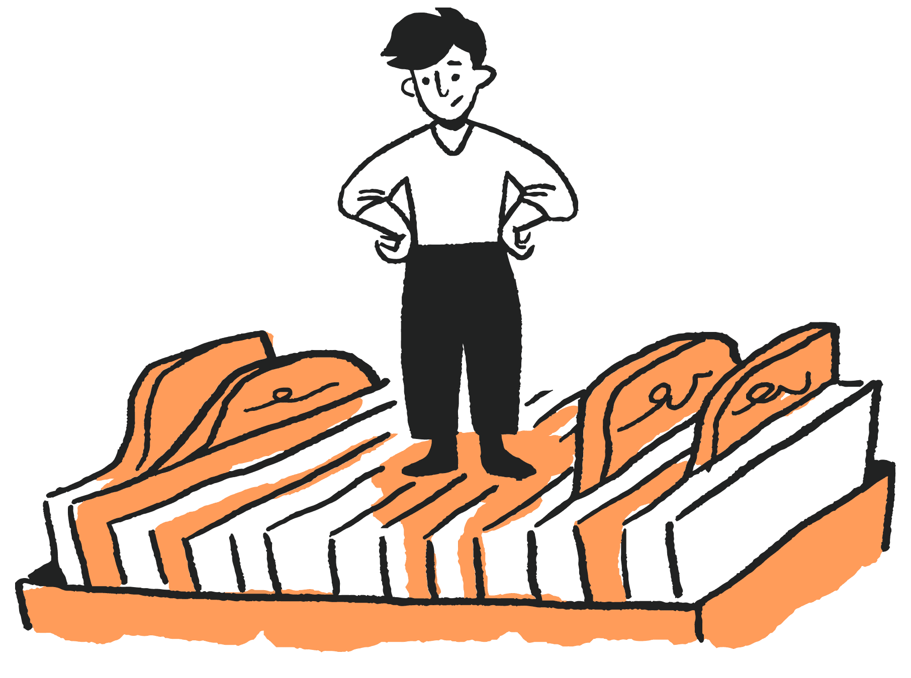 Person standing on large sneakers illustration