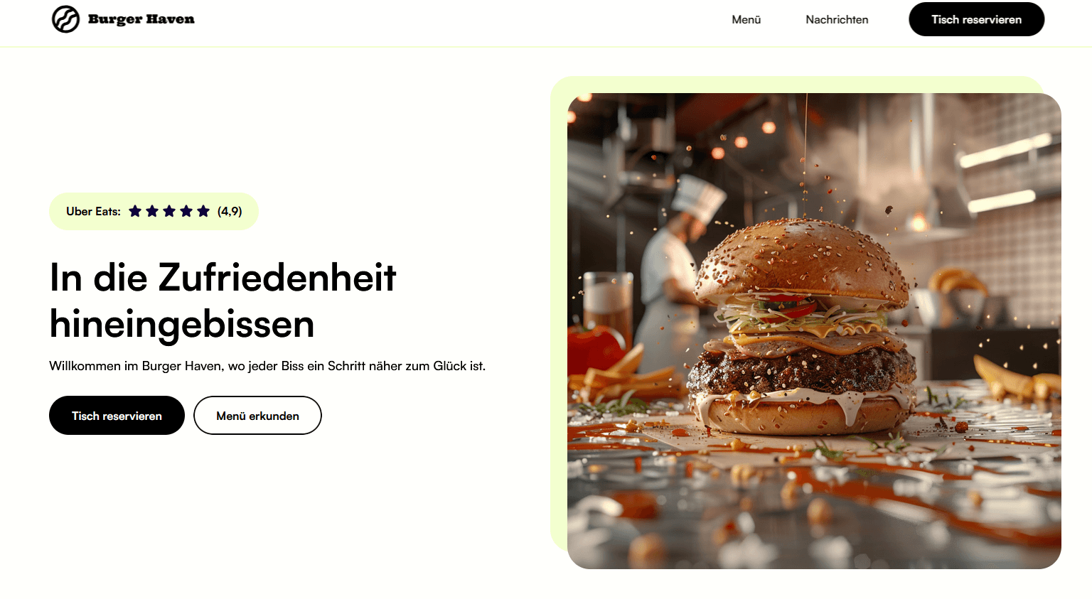 Hero Section eines Restaurants Beispiel für Portfolio