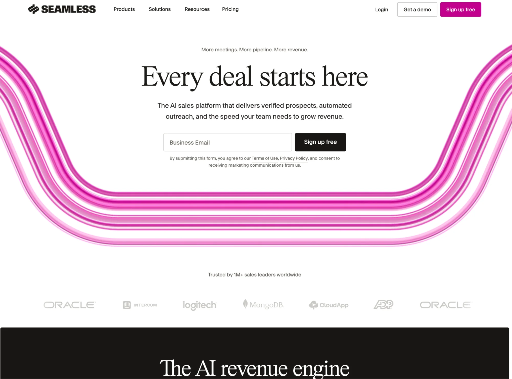 Seamless.AI homepage: real-time AI-powered B2B contact data and prospecting