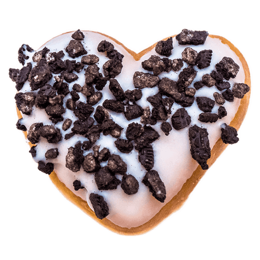 A Dunkin' White Chocolate Oreo donut, topped with creamy white chocolate, crushed Oreo Cookies, and filled with white chocolate.