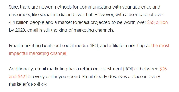 Examples of statistics in email marketing article&nbsp;