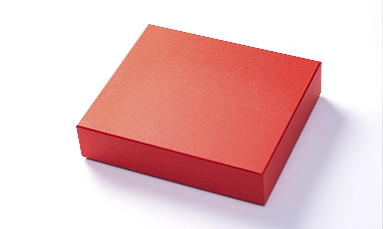Luxury two-piece gift box with suede interior and custom corporate branding