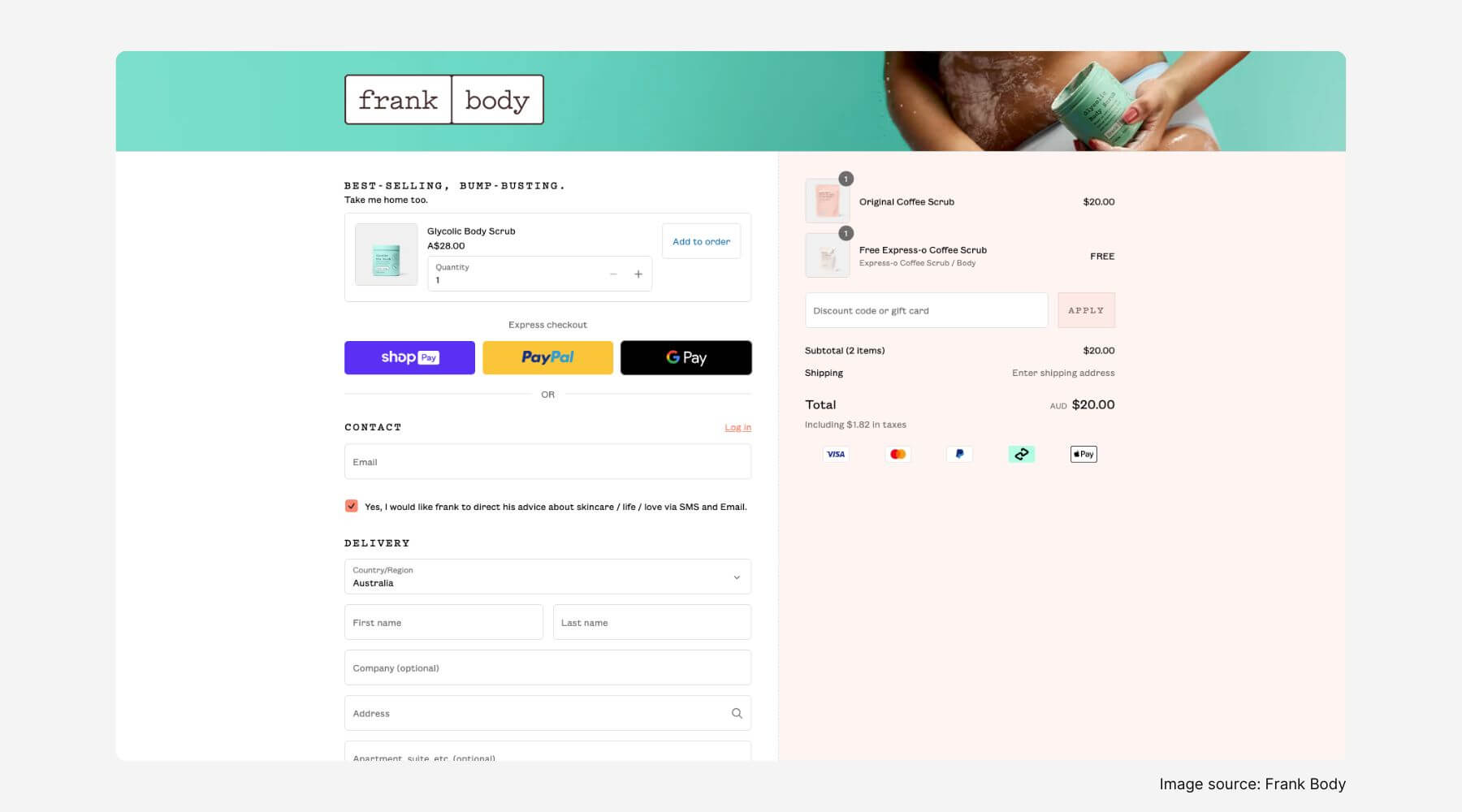 Frank Body checkout