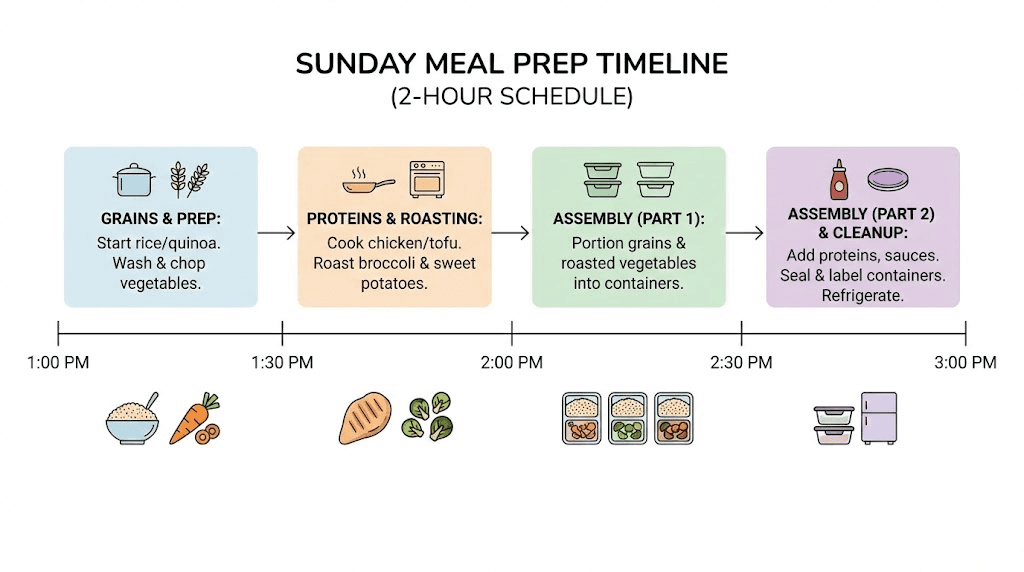 Two hour Sunday meal prep schedule for tirzepatide weekly meal planning