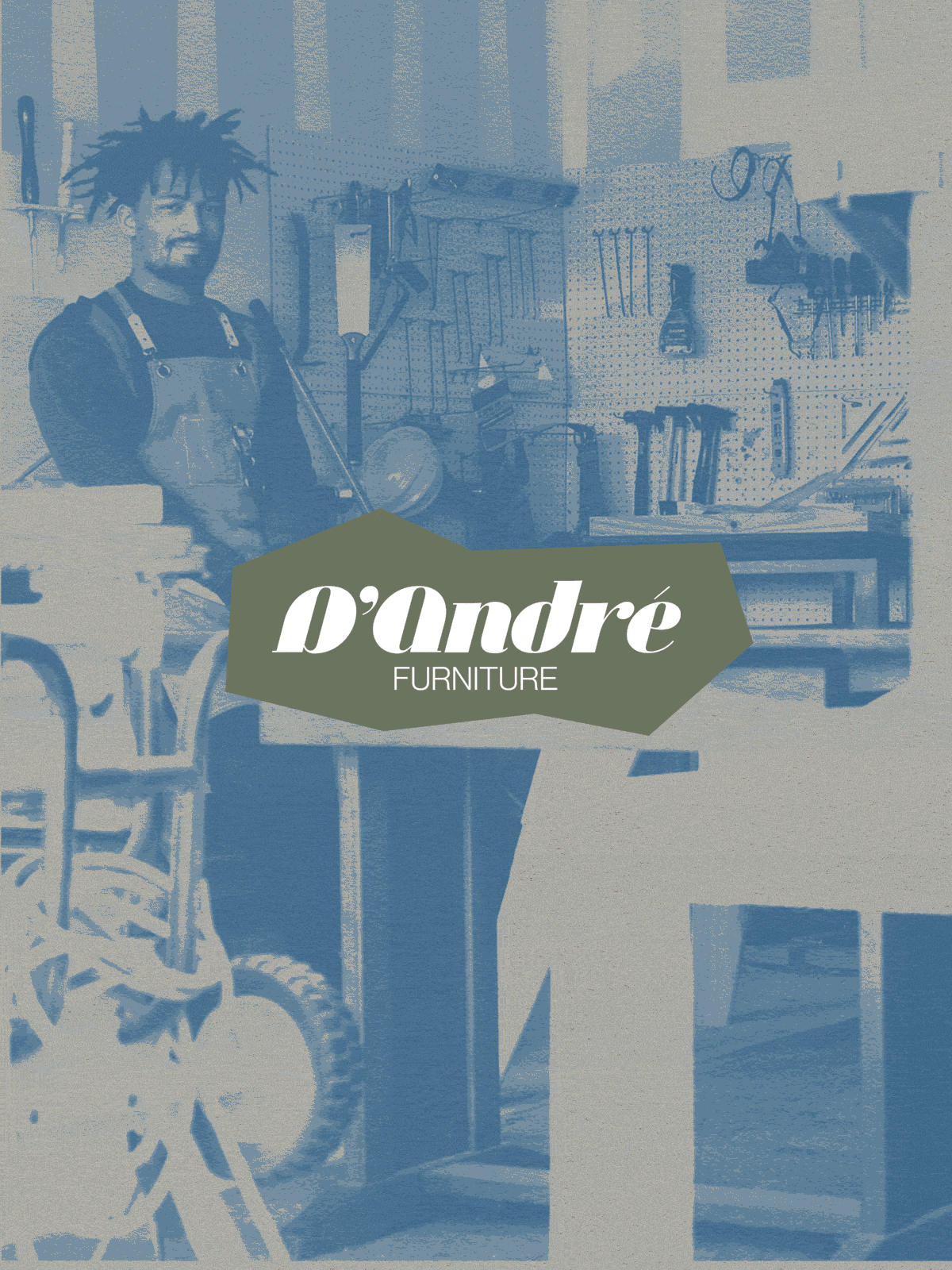 D’Andre Furniture — Animated GIF of D’Andre in studio with logo overlay — Brand storytelling
