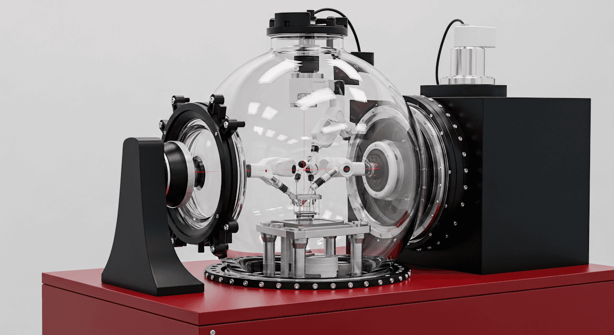 A man stands while two people sit at a table in an office setting, smiling and engaged in conversation. The mood is friendly and collaborative.