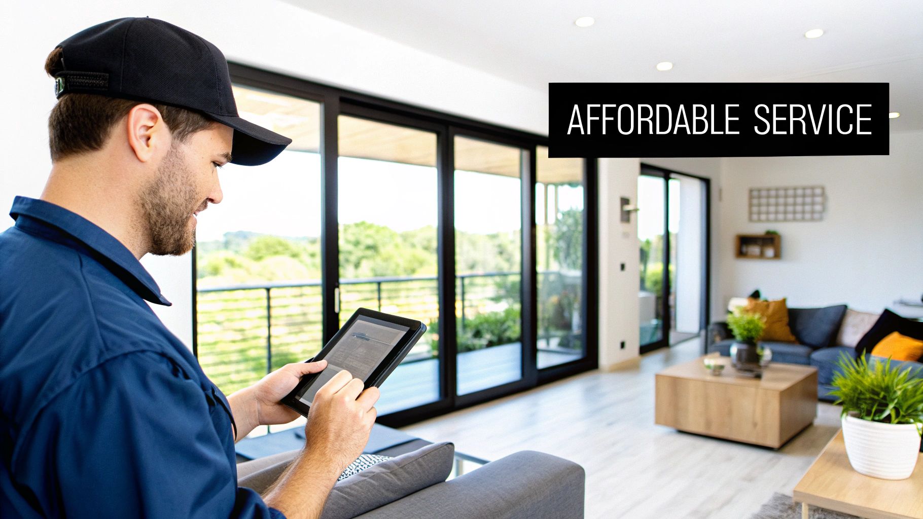 A friendly technician talking to a customer next to her car.