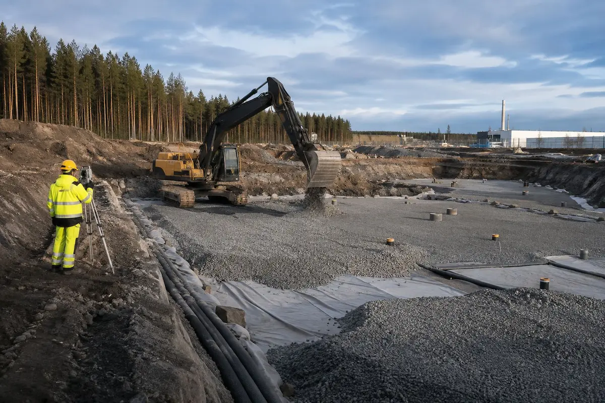 Työmaan nosturi pilvistä taivasta vasten