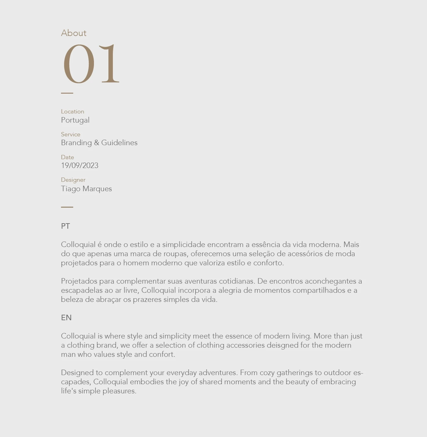 Abou section overviewing the colloquial project