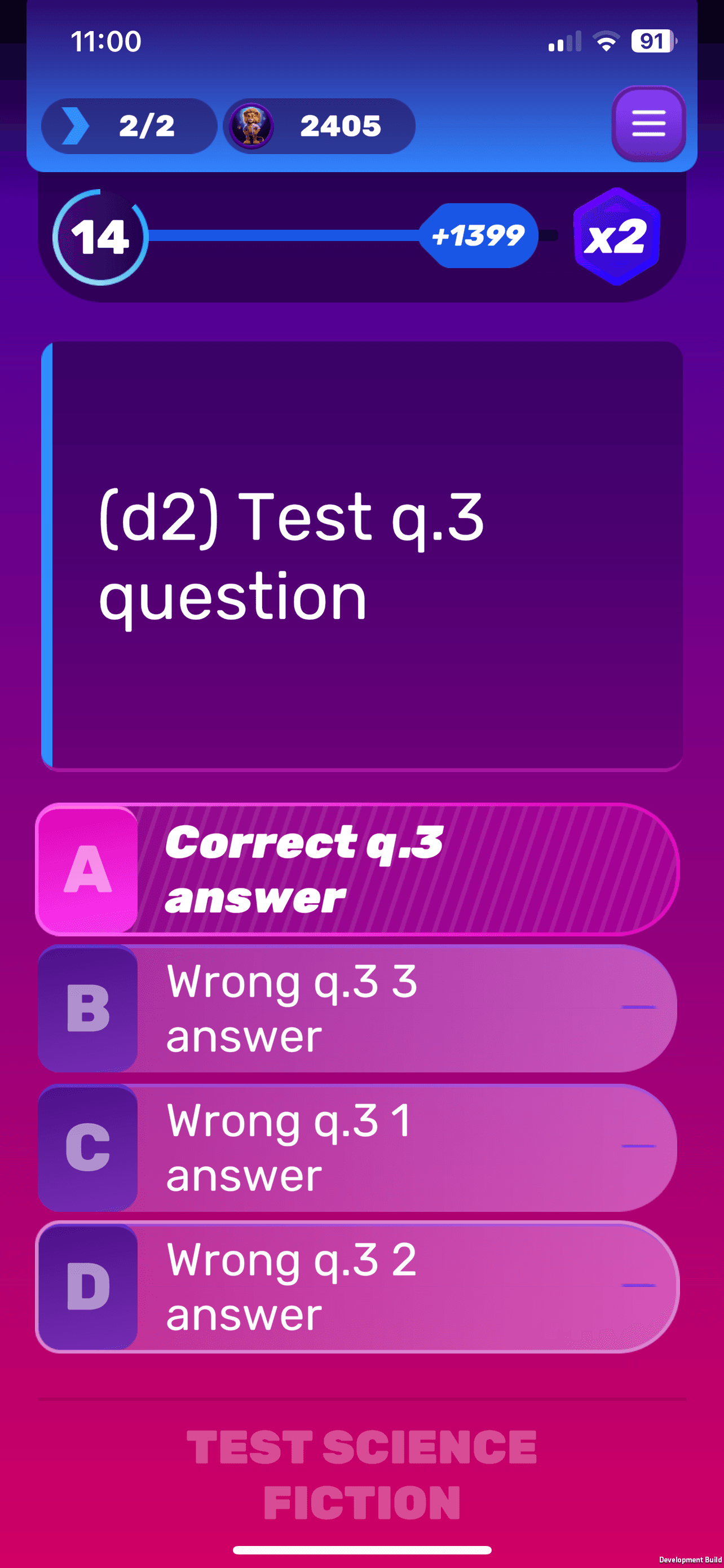 In-game trivia question screen.