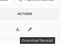 Download Receipt icon in the actions column of a payment row