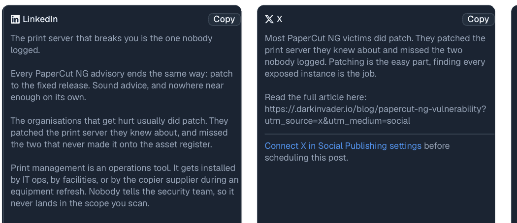 LinkedIn and X posts written by Awareness Marketing from a published article
