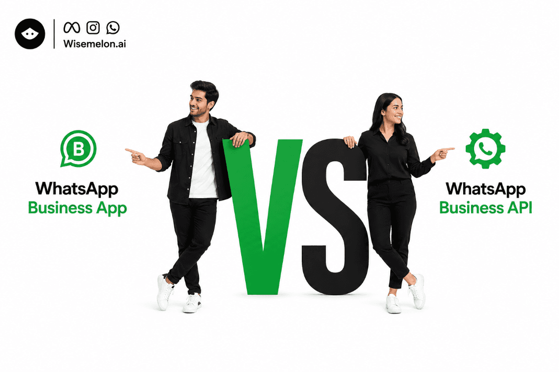 WhatsApp Business App vs WhatsApp Business API comparison showing features, costs, limits and automation