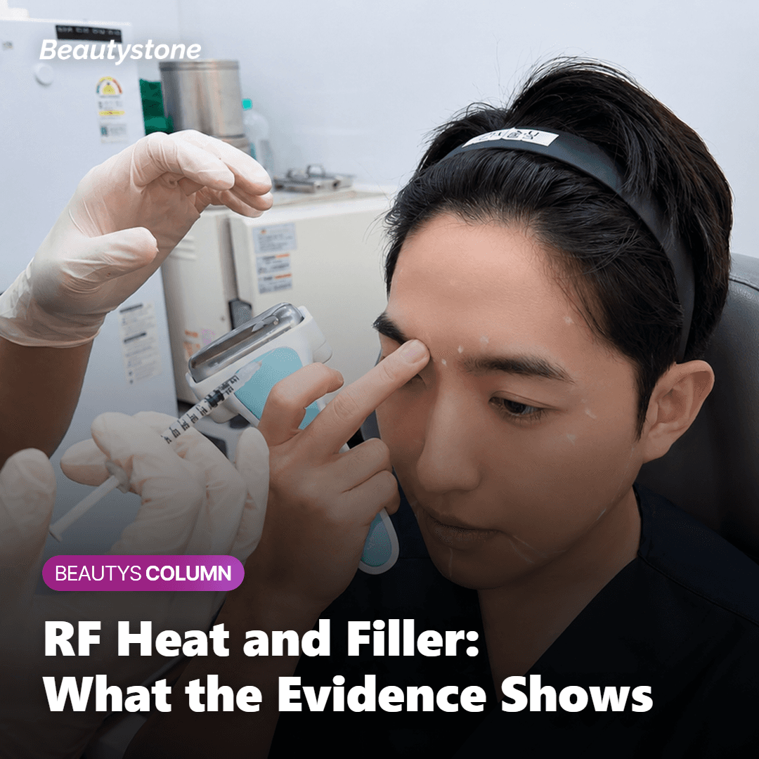 Diagram showing Thermage FLX RF heat depth relative to a filler bolus in the dermis